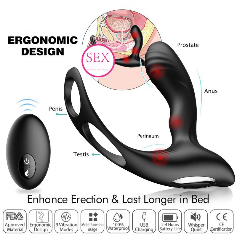 Massagem macho massagem vibrador anal plugue de silicone impermeável prostata estimulador bunda atraso brinquedo de anel de ejaculação para homens