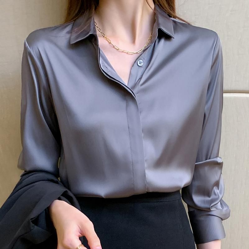 Daqinghjxg Women Fashion Long Sleeve Turn Down Collar Office Chiffon Blouse Shirt Tops