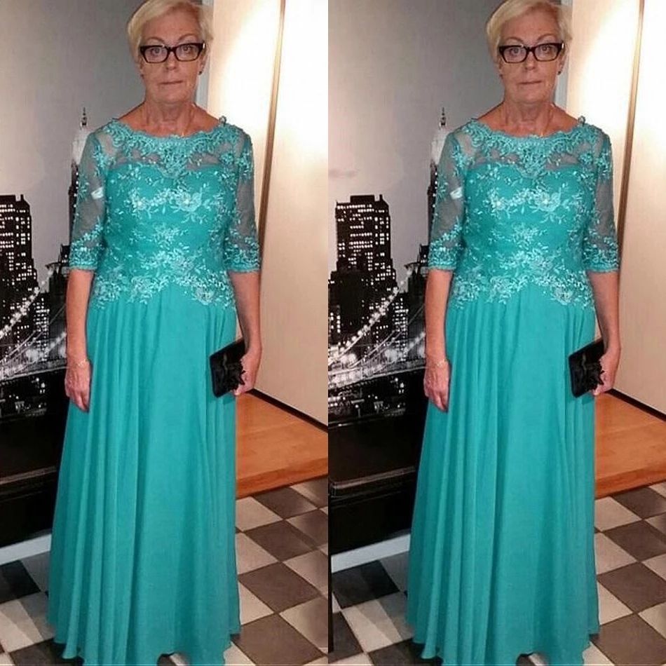 Moda Aqua Blue Jewel Cuello Madre de la novia Vestidos de novio 2022 Chiffon Lace Top Moda Aqua Blue Jewel Cuello Madre de la novia Vestidos de novio 2022 Chiffon Lace Top