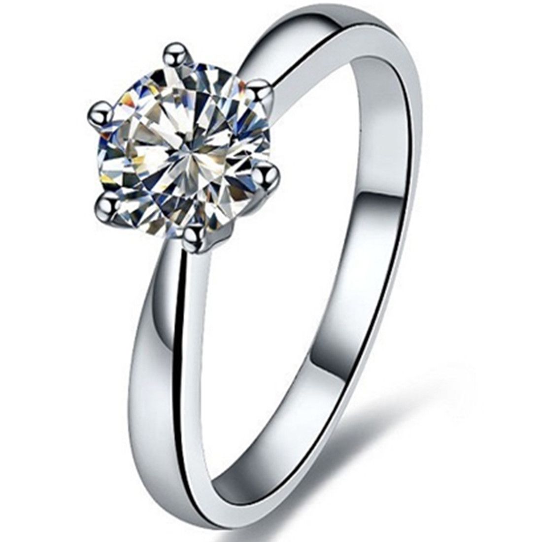 2ct solitaire prongs anéis anéis de noivado prata simulado anel de diamante para mulheres 18k banhado a ouro branco com caixa rápida navio dos EUA