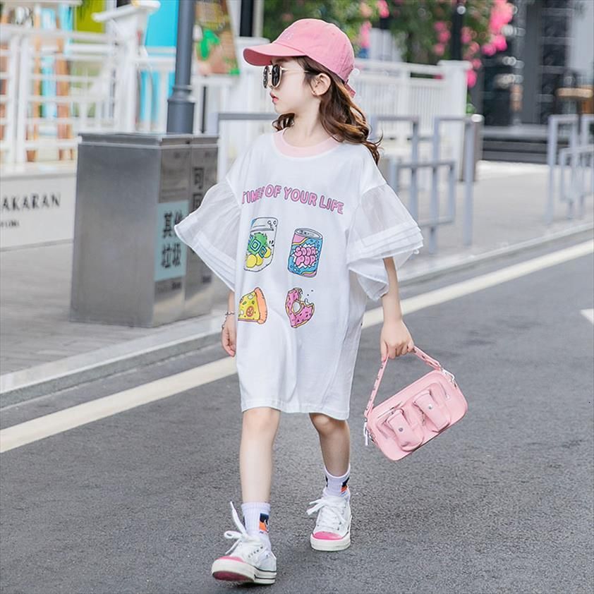 Flare Manga Niños Chicas Camisa Vestidos de niña 8 10 Estilo Coreano Niños