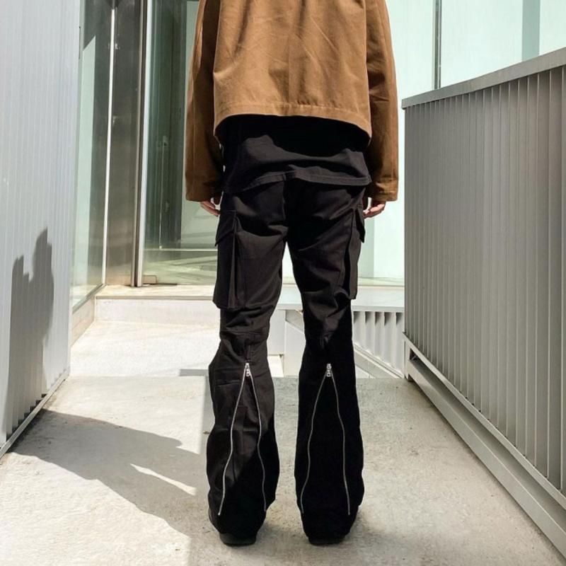 Multi Pockets Zipper Flared Trousers 