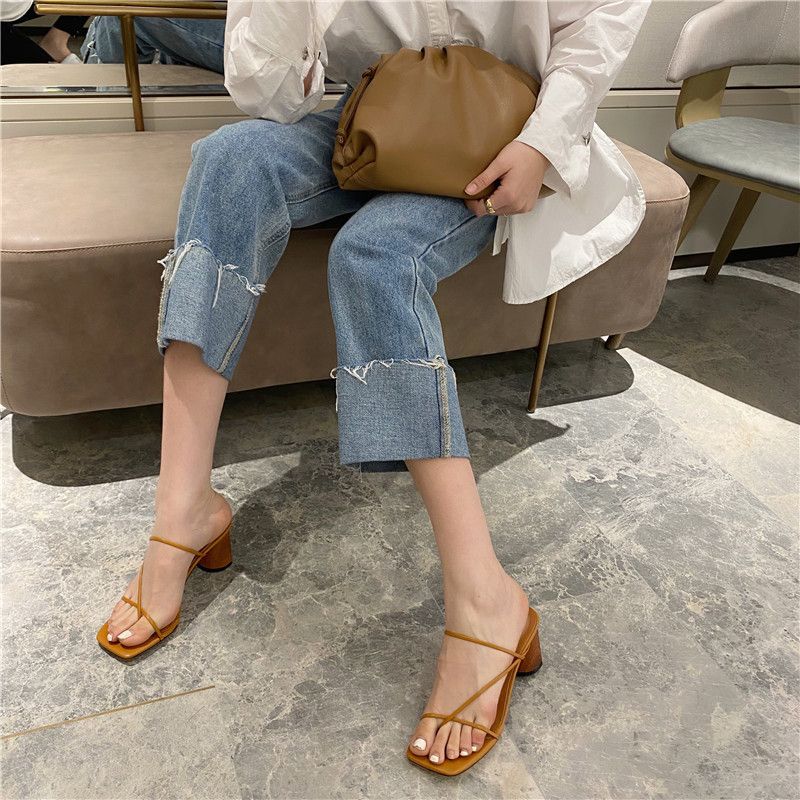 2021 Vrouwen Sandalen Sleden Vrouw Pumps Blok Hakken Houten Hoge Hakken  Smalle Band Dames Slippers Zomer Schoenen Sandalen Mode Schoenen Van  Caboli_leather, 54,27 € |DHgate