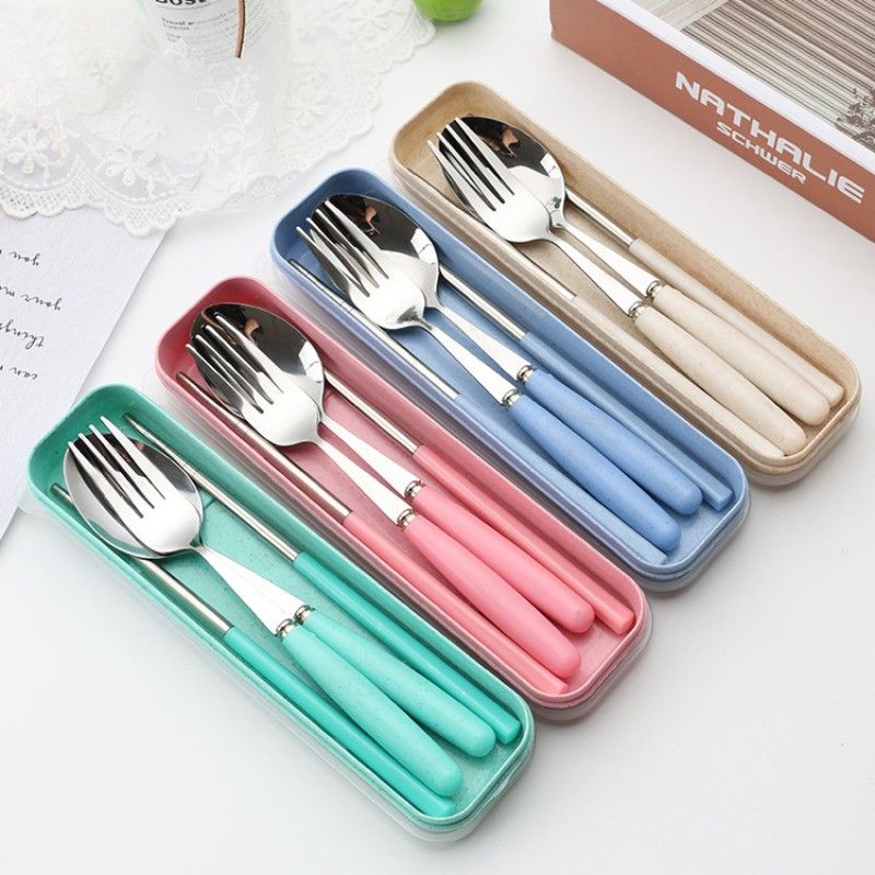 Cucchiaio forchetta in Acciaio Inossidabile Portatile Utensili da Cucina Stoviglie Set di Posate con Scatola per Bambini Bambini Ragazzi Ragazze Uso Domestico per Esterni Roasa 
