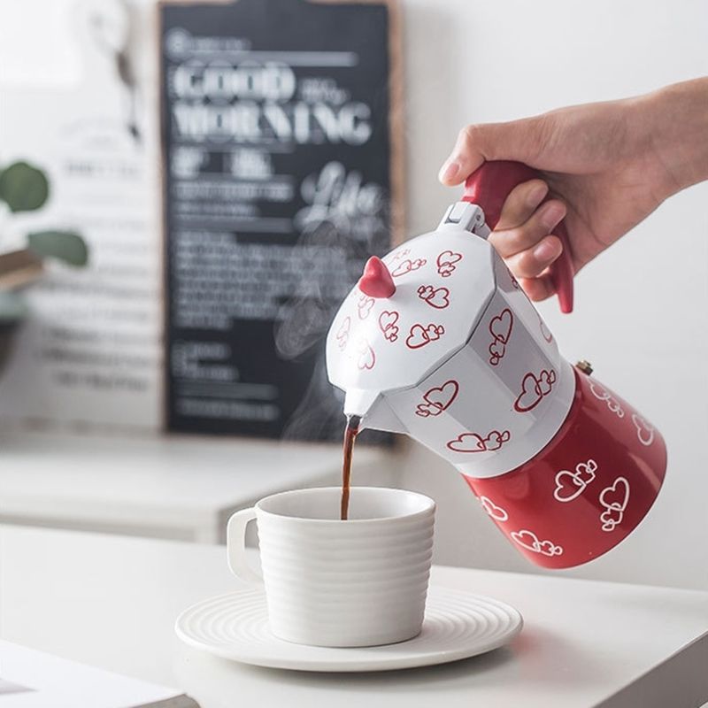 Compra Corazón Rojo Impreso Cafetera De Café Aleación De Aluminio Moka Pot  Mocha Mocha Latte Percolorator Filtro Cafetería Para La Cocina Dropshipping  210330 Barato | Entrega Rápida Y Calidad | Es.Dhgate