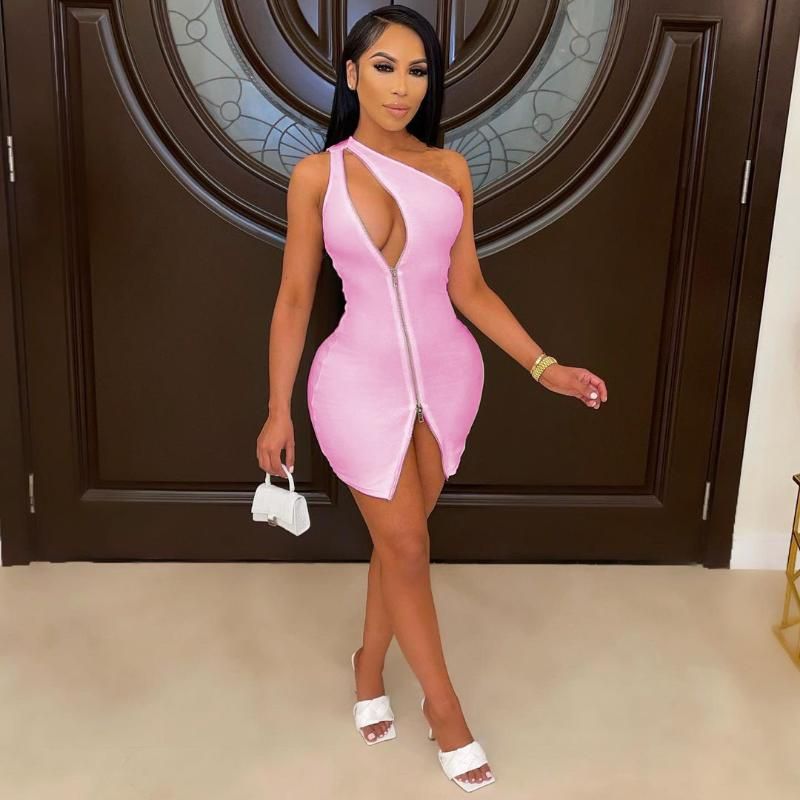 Compra Vestidos Casuales 2021 Ladies Moda Slim Street Sexy Discoteca Club  De Noche One Shoulder Zipper Hollow Out Hip Wrap Wrap Vestido Barato |  Entrega Rápida Y Calidad | Es.Dhgate