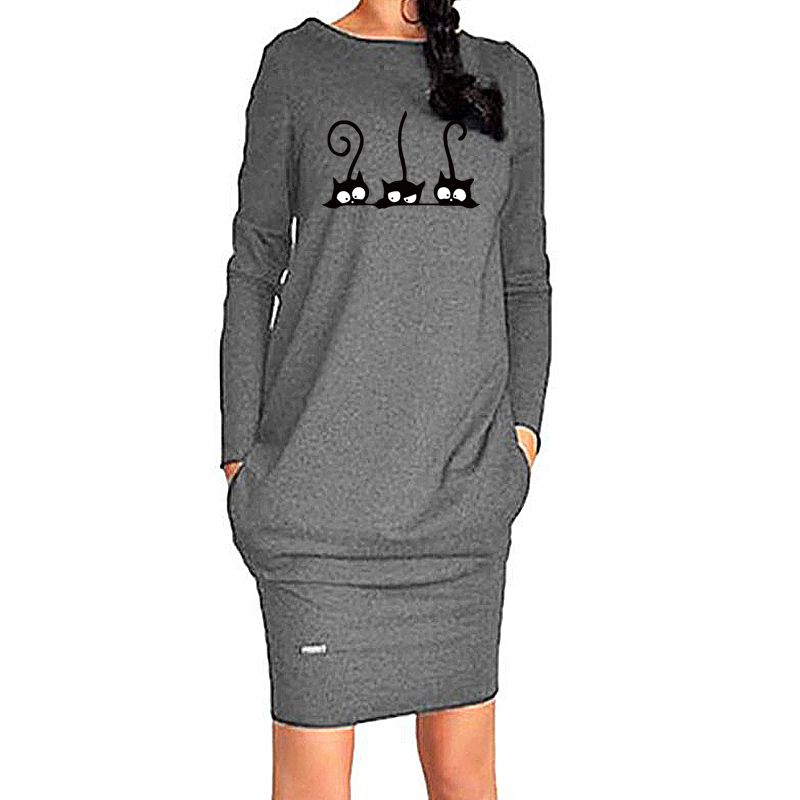 Vestido sexy Vintage Slim Slim Otoño delgado Robe Femme Kawaii Dibujos animados Gatos Imprimir Vestidos Bodycon Vestido sexy Vintage Slim Slim Otoño delgado Robe Femme Kawaii Dibujos animados Gatos Imprimir Vestidos Bodycon