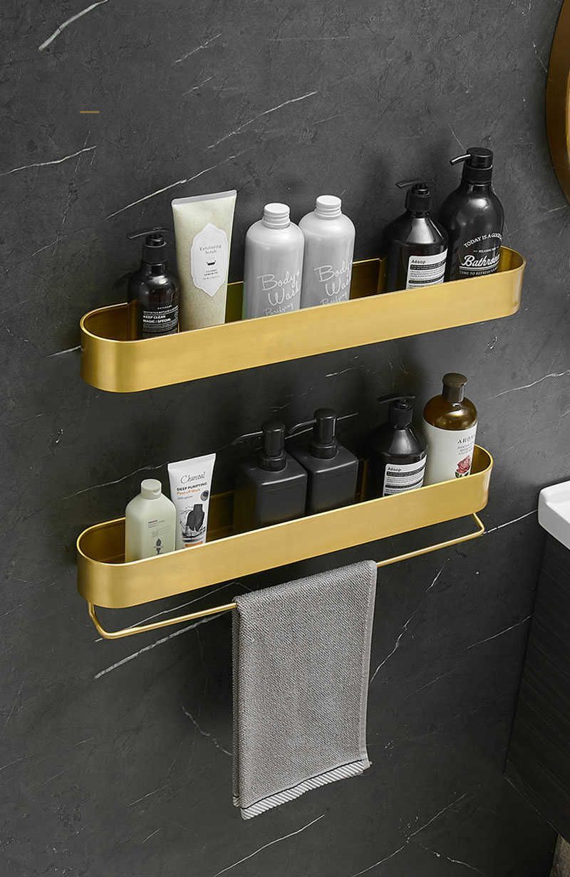 GoldMount Bathroom Storage Rack Wall Mounted Shampoo Shelf Brushed