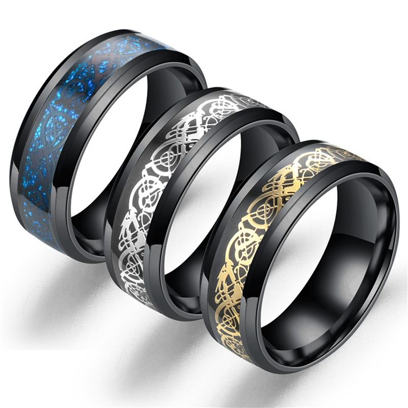Anillo De Bodas De Acero Inoxidable Black Blue Dragon Joyas Anillo De Bodas De Acero Inoxidable Black Blue Dragon Joyas