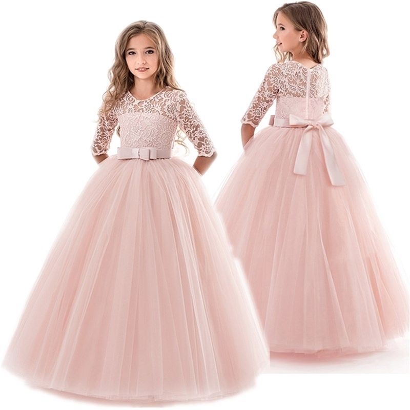 Elegantes Blanco Transparentes Vestidos para niñas 2020 Ball Gown Scoop  Escote Manga Larga Apliques Con Encaje