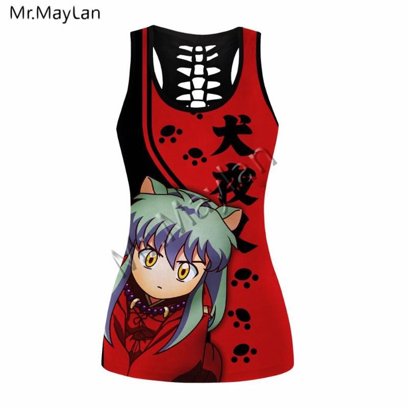 Sexy Hollow Tanktops & Leggings Japan Anime Inuyasha 3D Print Women Vest  Girls Hipster Red Black Set Drop Ship Two Piece Dress