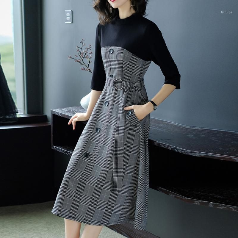 Compra Elegantes Mujeres Coreanas A Cuadros Midi Vestido Casual Oficina  Mujer Trabajo Desgaste Cinturón Slim Patchwork Una Línea Vestidos Japoneses  Ropa Verano Barato | Entrega Rápida Y Calidad | Es.Dhgate