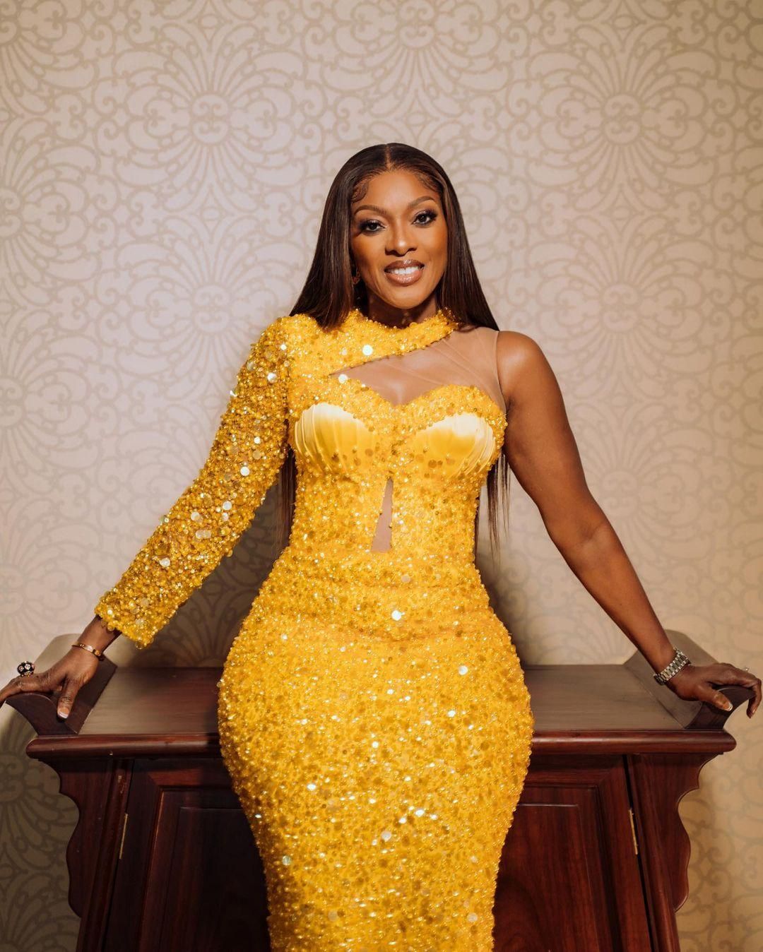 2022 Glitter Yellow One Shoulder Beads 
