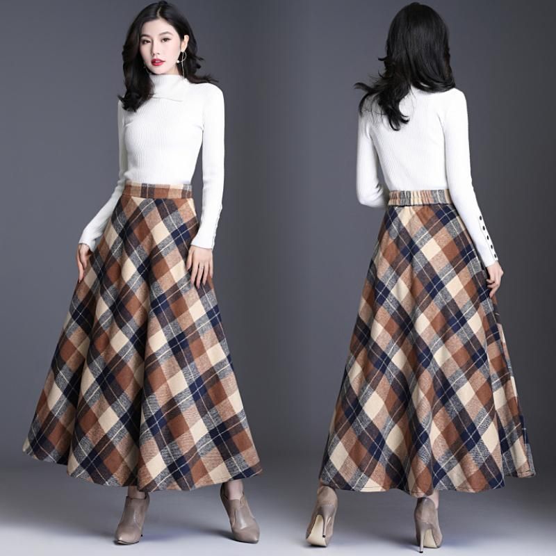 Faldas de cintura alta falda larga elegante estilo coreano plisada vintage para oficina