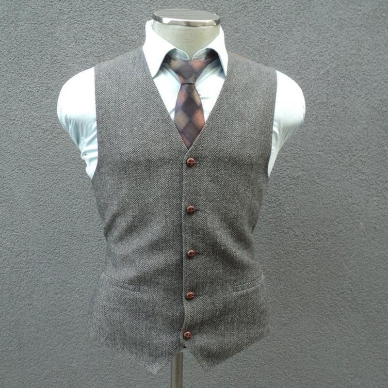 Chalecos para hombres Hombre Herringbone V Cuello de Color Sólido Chaleco Khaki Waistcoat Slim