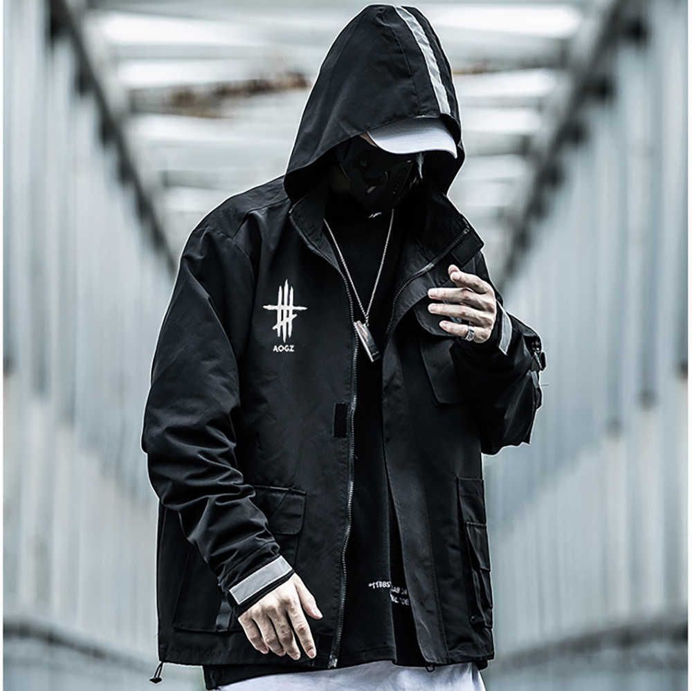 Techwear Reflective Jacket for Men Streetwear Black Hooded Waterproof  Windbreaker Retro Overalls Coats Loose Fit Couple Jackets - AliExpress