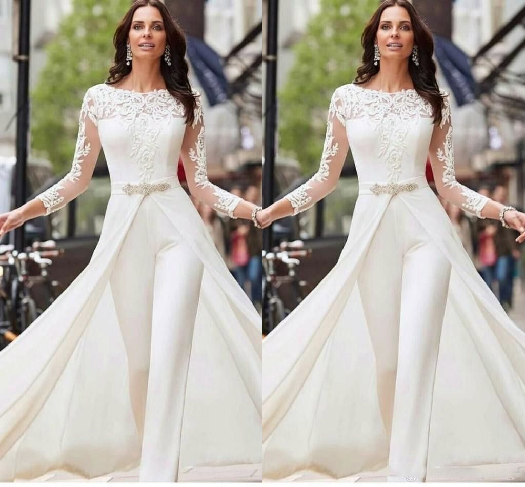 Long Sleeve White Jumpsuits Wedding 