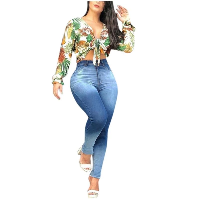 Compra Jeans Moda Moda Pantalones Pantalones Pantalones Fitness Leggings Alto  Cintura Sexy Impresión Floral Casual Elástico Faux Denim Leggins Slim Lápiz  Barato | Entrega Rápida Y Calidad | Es.Dhgate