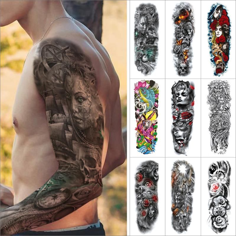 Temporary Tattoos Big Arm Sleeve Water Resistant Tattoo Sticker Colorful  Flowers Leopard Human Face Clock False Light For Body From Antundan, $2.11  | DHgate.Com
