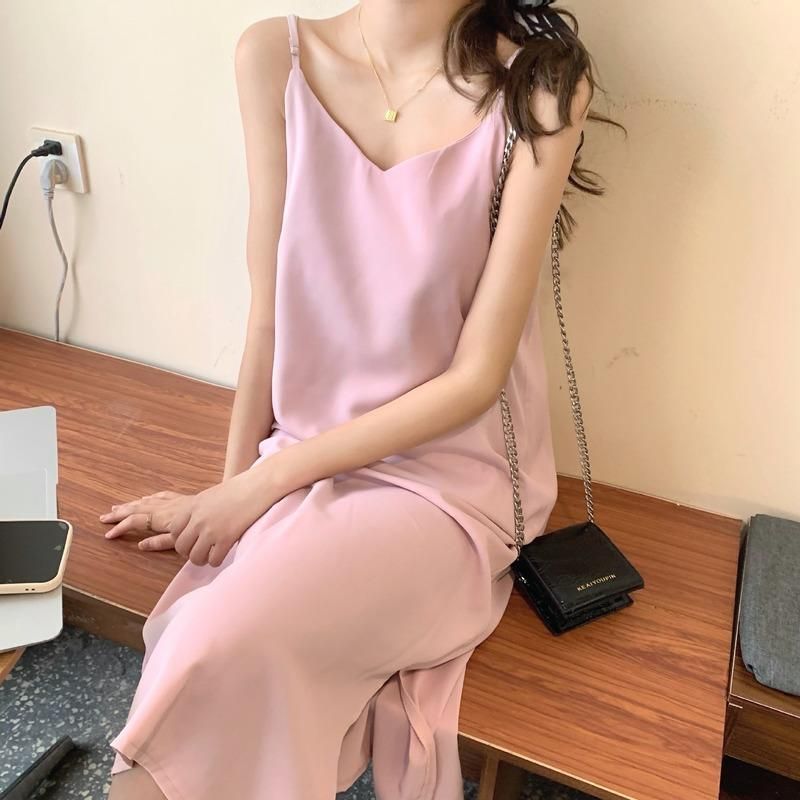 Compra Vestidos Casuales Coreanos Para Las Mujeres Verano 2021 Moda Suelta  Suelta Outer Outer Longitud De Longitud Media De La Rodilla Spaghetti  Vestido De Correa Barato | Entrega Rápida Y Calidad | Es.Dhgate