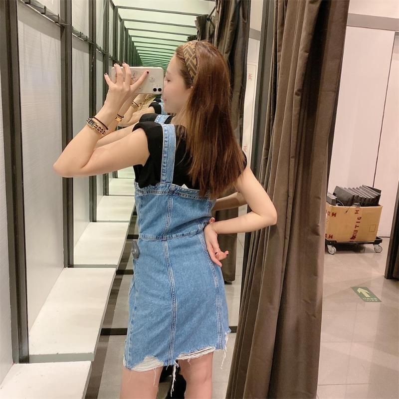 Vestidos casuales 2021 Caída Denim Chica Moda Moda ajustada Hyuna Style Small Bag Hip Sling Ripped Vestidos casuales 2021 Caída Denim Chica Moda Moda ajustada Hyuna Style Small Bag Hip Sling Ripped