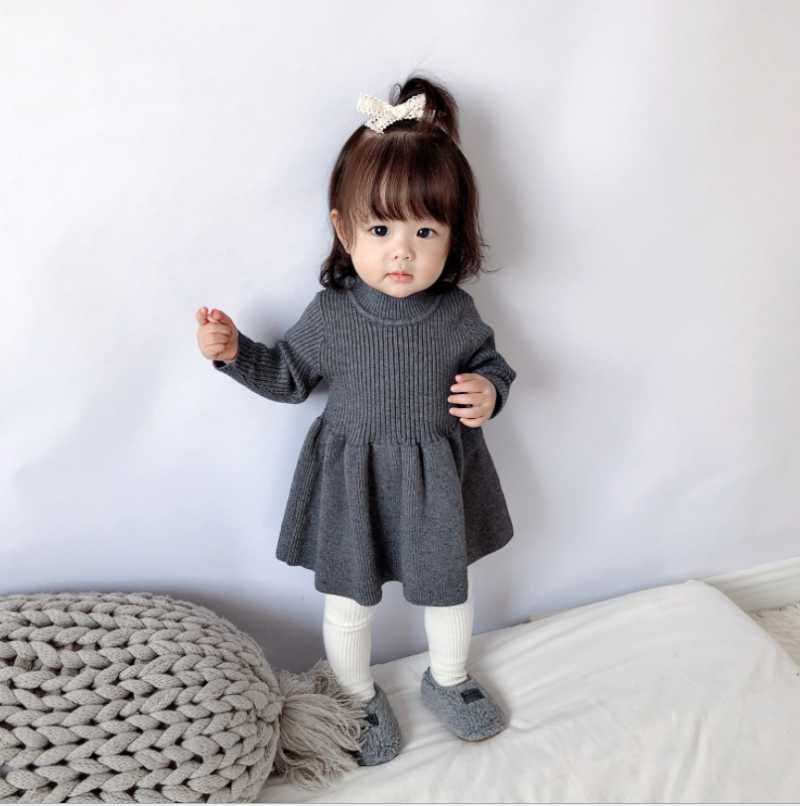 Vestidos de niña Punto bebé vestido de larga de lana de manga larga para niñas