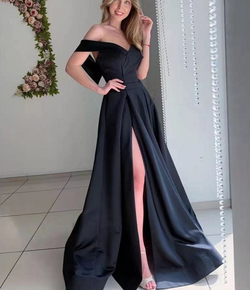 Compra Satin A Line Mujeres Largos Vestidos De Noche Formales 2022 Off  Hombro Encaje Up Sexy Back Dress Vestido Especial Ocasión Vestidos Barato |  Entrega Rápida Y Calidad | Es.Dhgate