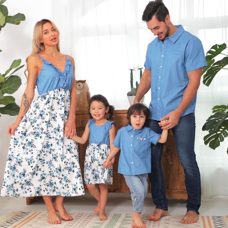 Compra Summer Family Family Outfits Papá Mamá Mamá Bebé Muchacha Denim  Vestidos Floral Vestidos Camisas Madre Hija Vestido Camisa De Padre E Hijo  Barato | Entrega Rápida Y Calidad | Es.Dhgate