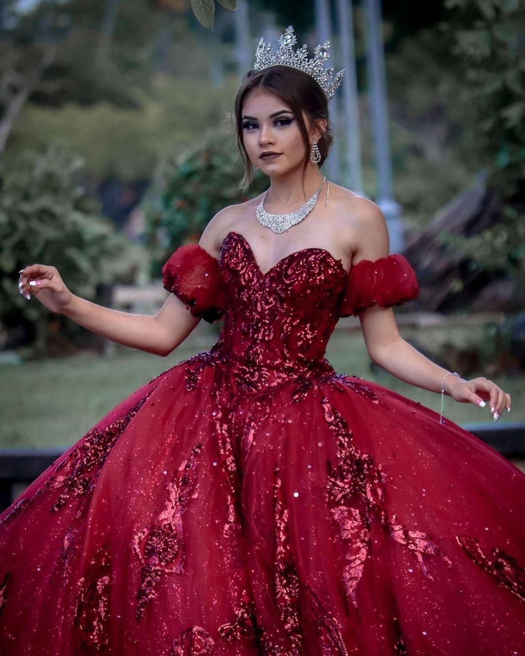 Compra 2021 Sexy Rojo Oscuro Quinceañera Vestido De Bola Vestidos De Bola  De Lentejuelas De Lentejuelas De Lentejuelas De Lentejuelas De Lentejuelas  Dulce 16 Sweep Train Plus Tamaño Partido Fiesta De La
