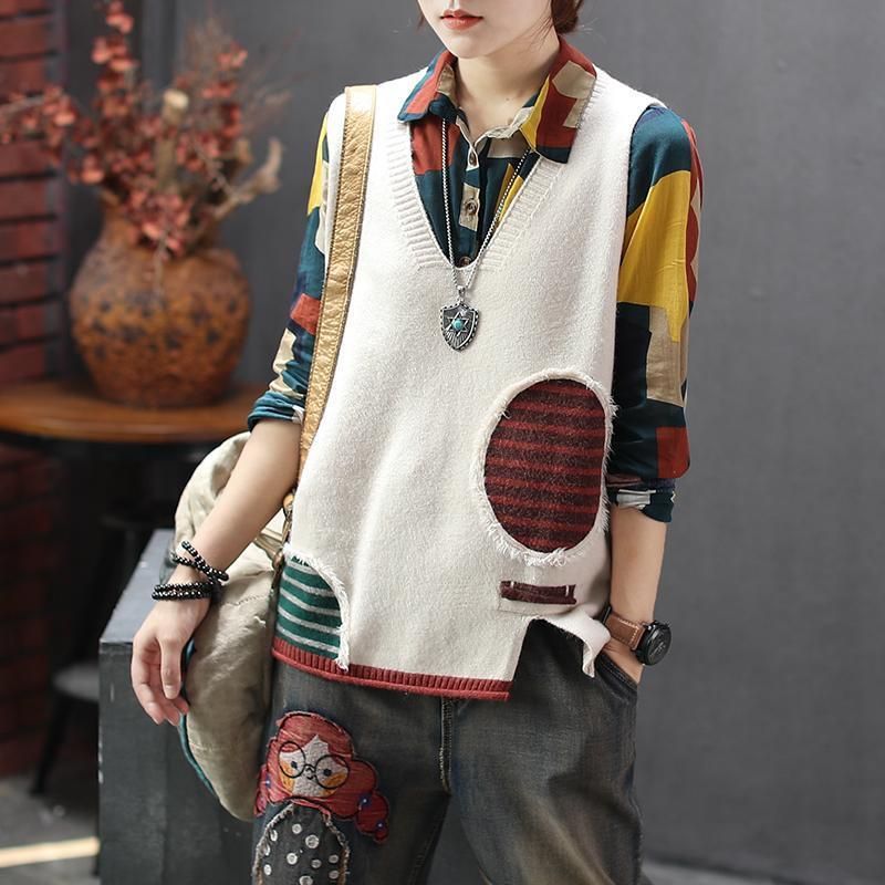 Compra Chalecos De Mujer 2022 Primavera Korean Moda Designer Ladies Sueces  Sueltas Para Mujer Patchwork Casual V Cuello Streetwear Plus Tamaño X46  Barato | Entrega Rápida Y Calidad | Es.Dhgate