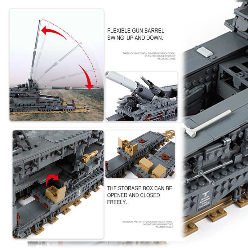 3846PCS Military Army Schwerer Gustav Dora Cannon Building Block