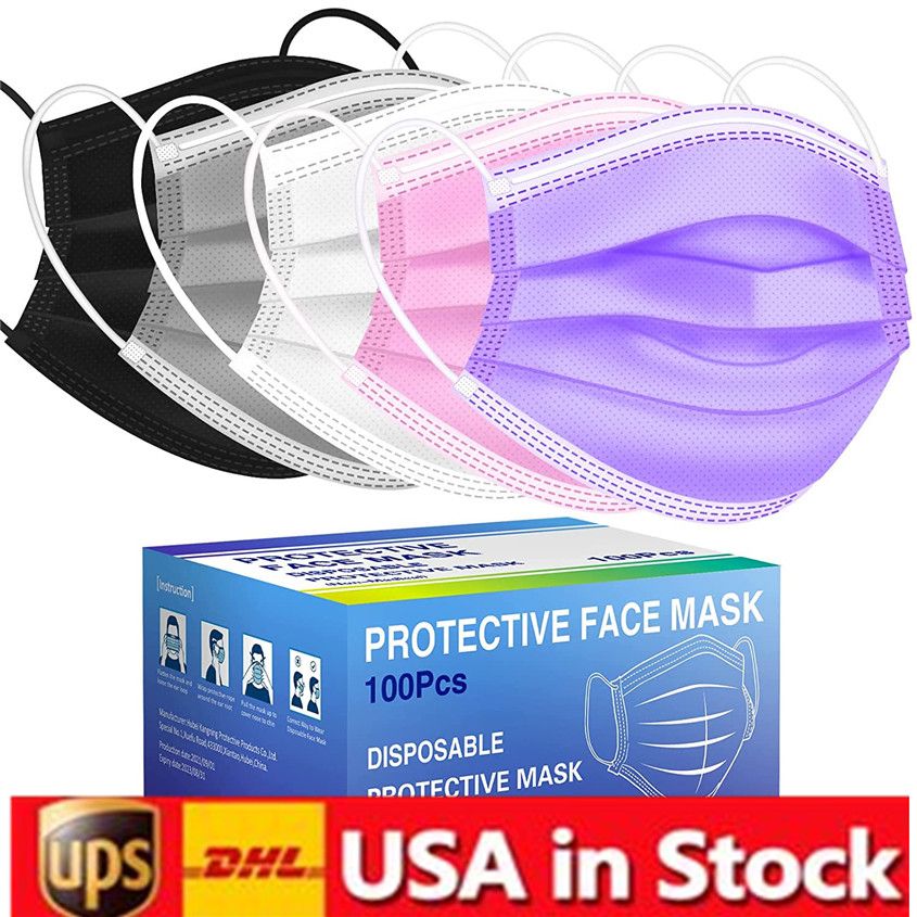 USA In Stock Black White Pink Disposable Face Masks 3 Layer Protection  Sanitary Outdoor Mask With Earloop Mouth Fast Delivery From 0,07 €