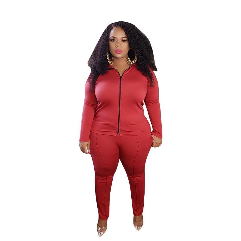 Plus Size Tracksuits Fashion And Trousers Suit Solid Color Long Sleeved Zipper Sets