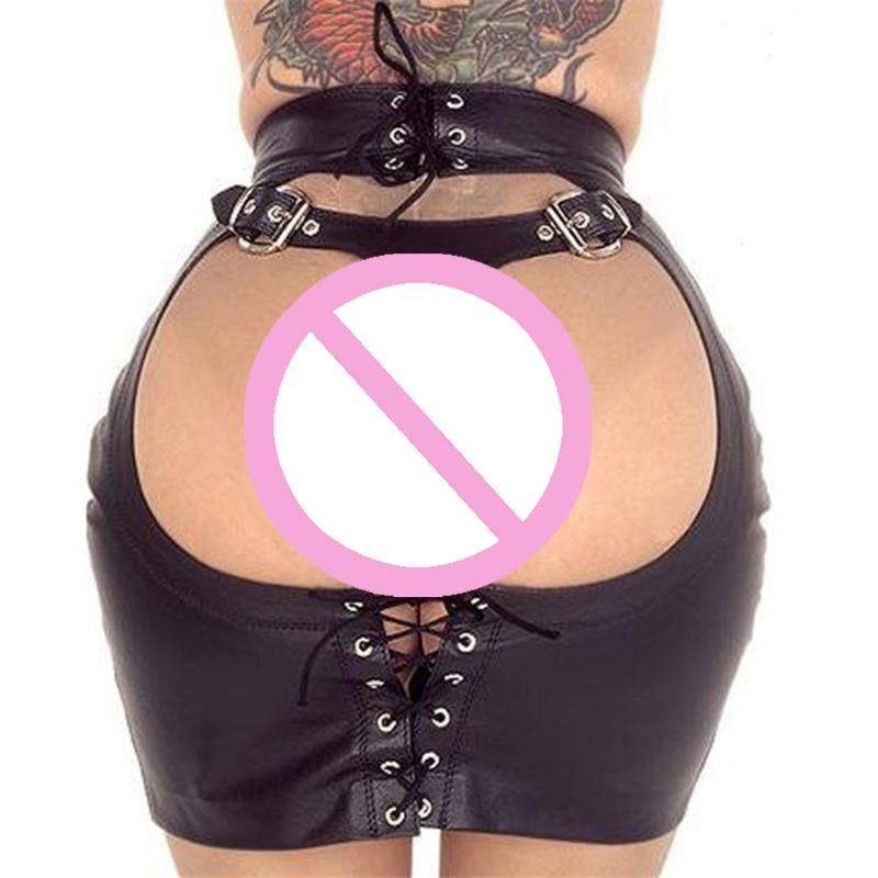 Falda de cuero gótico punk culo abierto abre buerótico mini faldas sexy apretar cadera