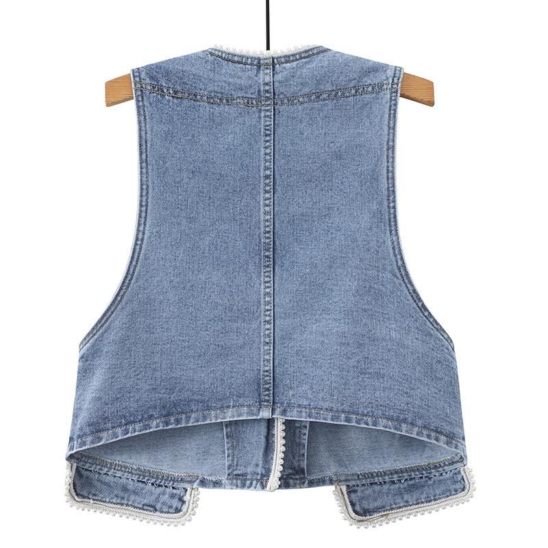 Compra Chalecos De Mujer Primavera Y Verano 2021 Con Cuentas Con Cuentas  Chaqueta Sin Mangas Chaleco Vaquera Un Botón De Un Solo Tamaño All Match  Slim Jeans Barato | Entrega Rápida Y