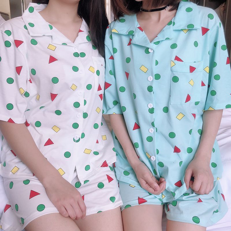 Xiaoxin manga corta pijamas dibujos animados lindo geométrico ropa de hogar y