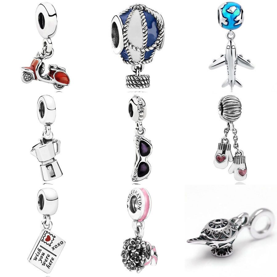 Motocicleta Aeroplano Scooter Sterling Silver Charm Colgante Auténtico Original DIY Joyería, Fit Pandora Pulsera Regalo