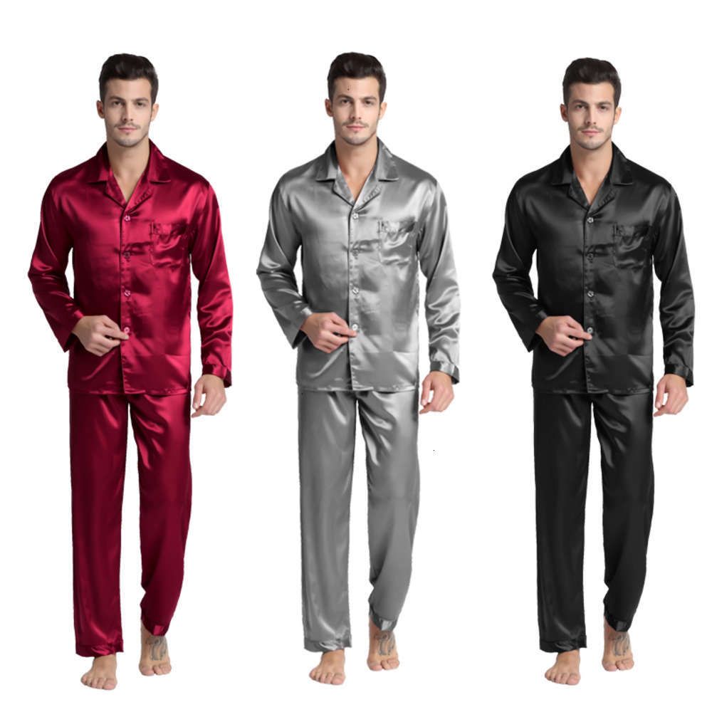 ZWLXY Primavera 2020 Hombres del Estilo Suave Atractiva Moderna De Seda Pijamas Set Homewear Pijamas De Seda De Los Hombres Y Cómodo Pijama De Raso,A,XL 