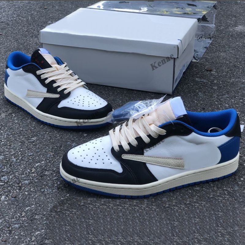Top Quality Jumpman 1 Low Travis Scotts X Basketball Chaussures 1S Fragment Design Classic luxe Designer Militaire Bleu Running Shoe Sneakers