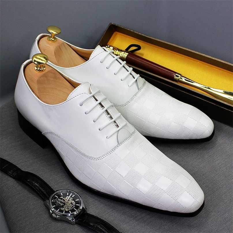 Luxury Italian Mens Oxford Shoes Fashion Plaid Print Genuine
