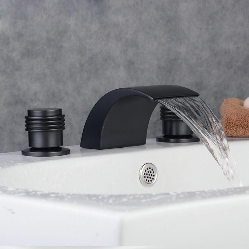 浴室のシンクの蛇口の洗面磨きされた黒い油の仕上げ真鍮の滝スタイルの蛇口の広範囲な3つの穴のミキサータップを￥19,213 DHgate