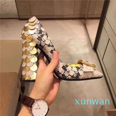 New Hot T Show Fish scales High heel Shoes Monk Strap Lady Mary Jane Dress Shoes Zapatos spring women dress prom party heels pumps