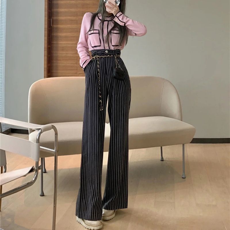 Compre Pantalones Pierna Ancha De Mujer 2021 Pista De La Pista Moda  Elegante De Alta Cintura A Rayas De Longitud Completa Pantalones Negros  Mujeres Pantalones A 28 € Del Trading288 | Es.Dhgate.Com