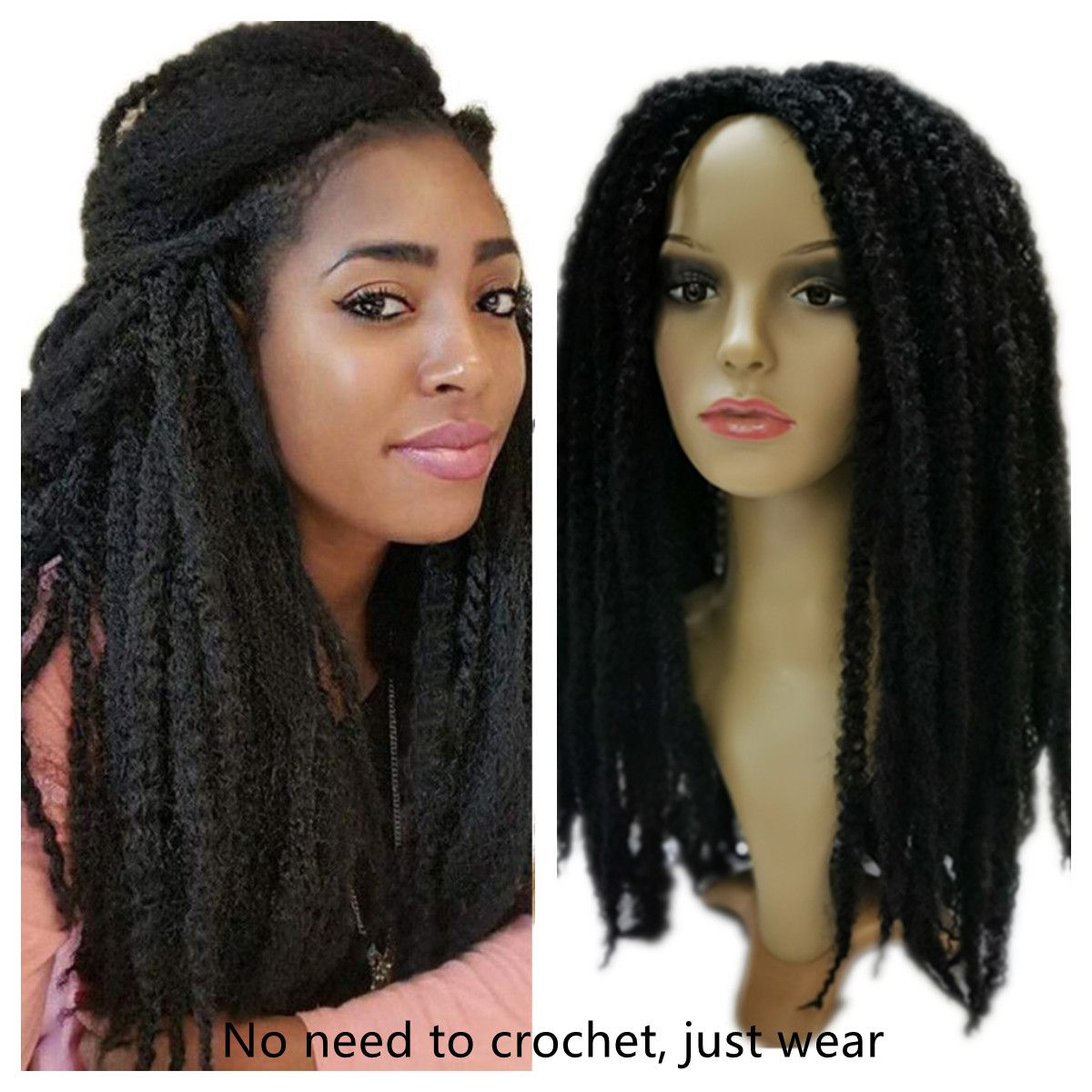 Black Long Wigs for Women, 22-inch Curvy Hair Dirty Braids Oversized Hairstyle Synthetic Fiber Crocheted Twisted Hair Natural Looking Suitab Black Long Wigs for Women, 22-inch Curvy Hair Dirty Braids Oversized Hairstyle Synthetic Fiber Crocheted Twisted Hair Natural Looking Suitab