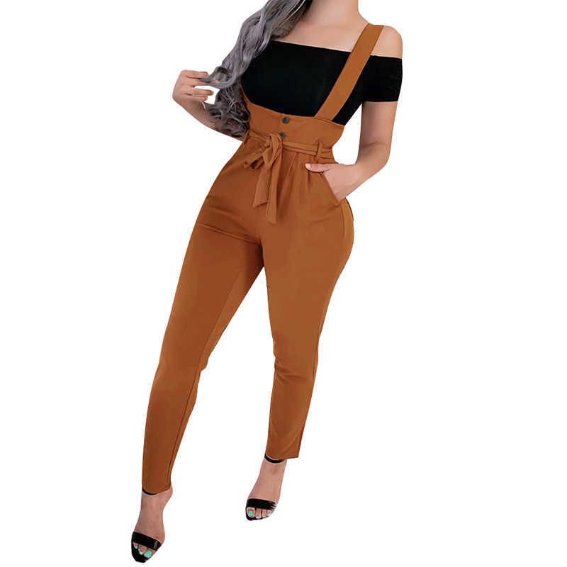 Mujeres sexy Monos pantalones otoño invierno moda elegante flaco pantalones completos sólidos negro fajas encaje