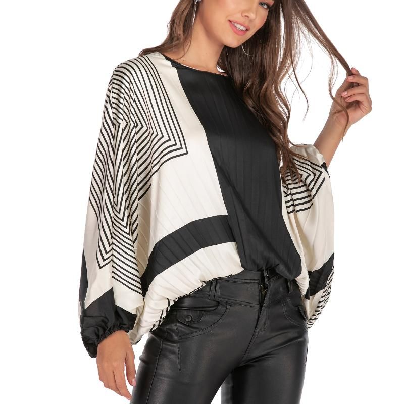 Compra Blusas Para Mujer Camisas De Manga De Batwing Mujeres Largo Blanco  Color Negro Bloque Patchwork Señoras Elegante Blusa Suelte Rayas Casual  Camisa Casual Barato | Entrega Rápida Y Calidad | Es.Dhgate