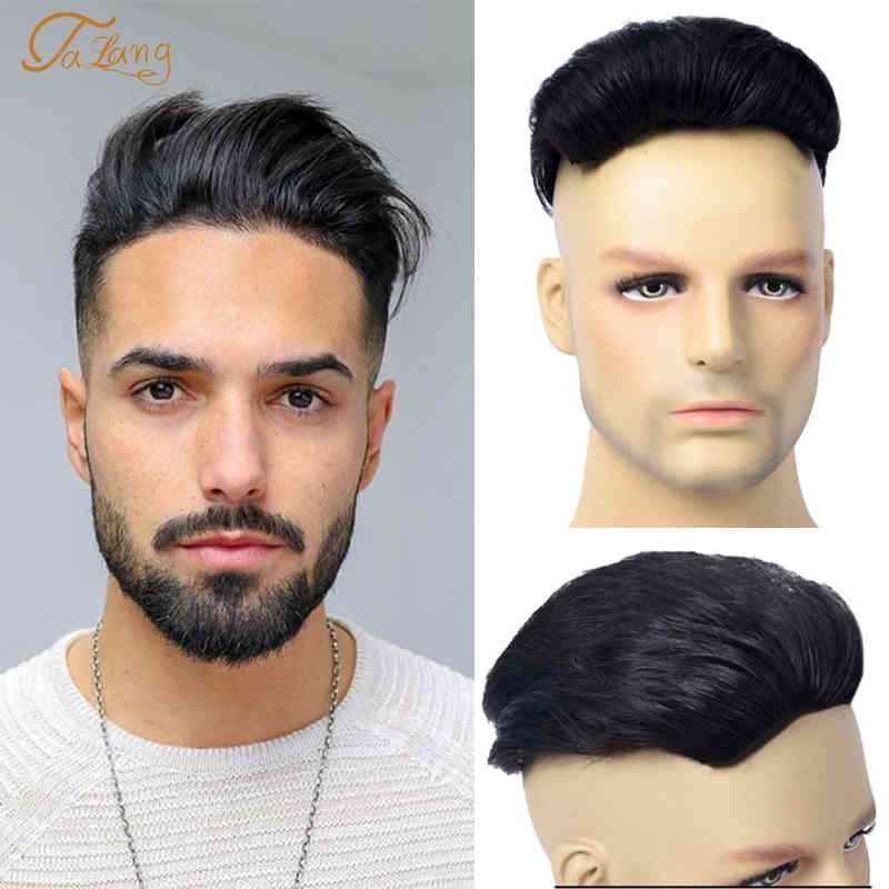 Men's Top Head Toupe Synthetic Short Wig Natural Black Straight Fake Hair Suitable For Men Sparse Loss and Grey hair Men's Top Head Toupe Synthetic Short Wig Natural Black Straight Fake Hair Suitable For Men Sparse Loss and Grey hair