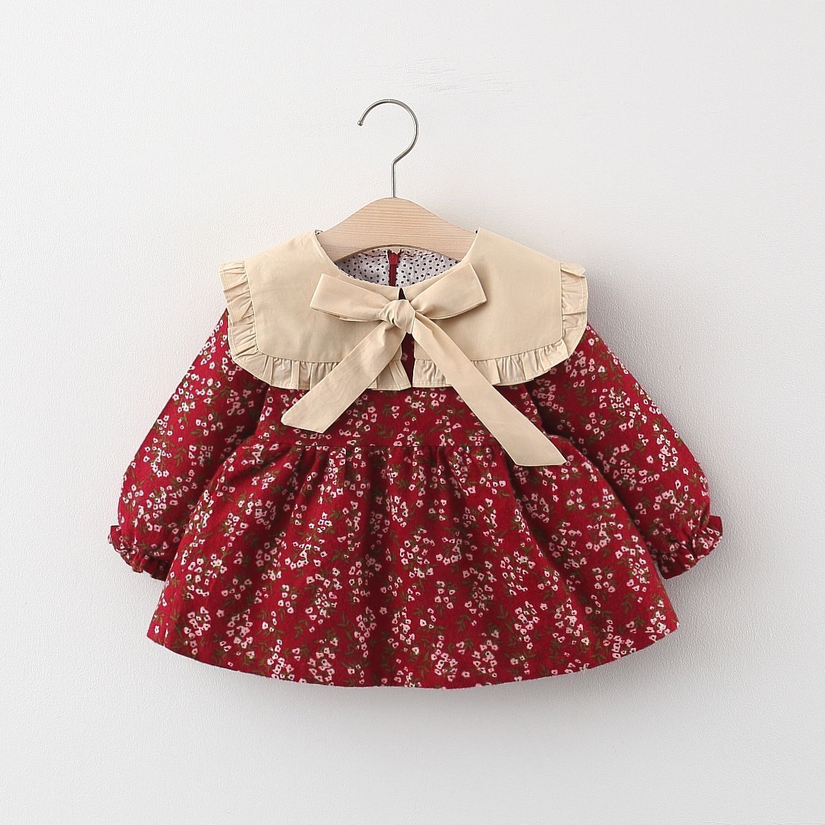 InS Primavera Fall Girls Ropa Vestido de larga Flores completas Diseño Princesa Pet Pan Collar