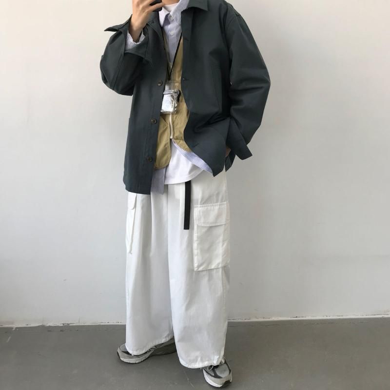 Herrenhose Weiße Ladung Männer Wide Bein Harajuku Mode Streetwear Skateboard Baumwolle Lose Beiläufige Knöchellänge Hose