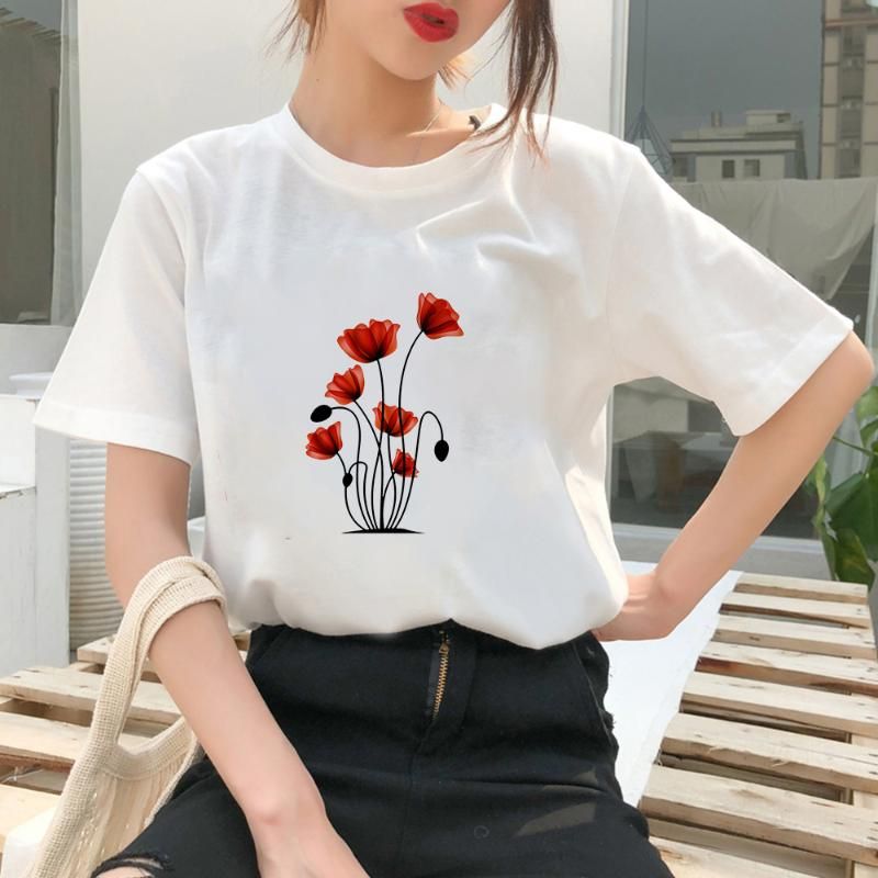 Quejar De hecho Canal Camiseta para mujer Flor estética Mujer Moda 2021 Top de verano Tumblr Ropa  Sencillez Estilo Coreano